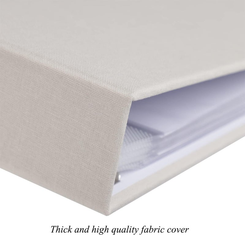 1DOT2 8x8 DIY Small 3 Ring Scrapbook Photo Album Journal with 30 Plastic Sleeves 60 Pages and Fabric Cover for Baby Travel Wedding Couple Anniversary Kids Adventure(Beige Cover/White Pages) - Image 2